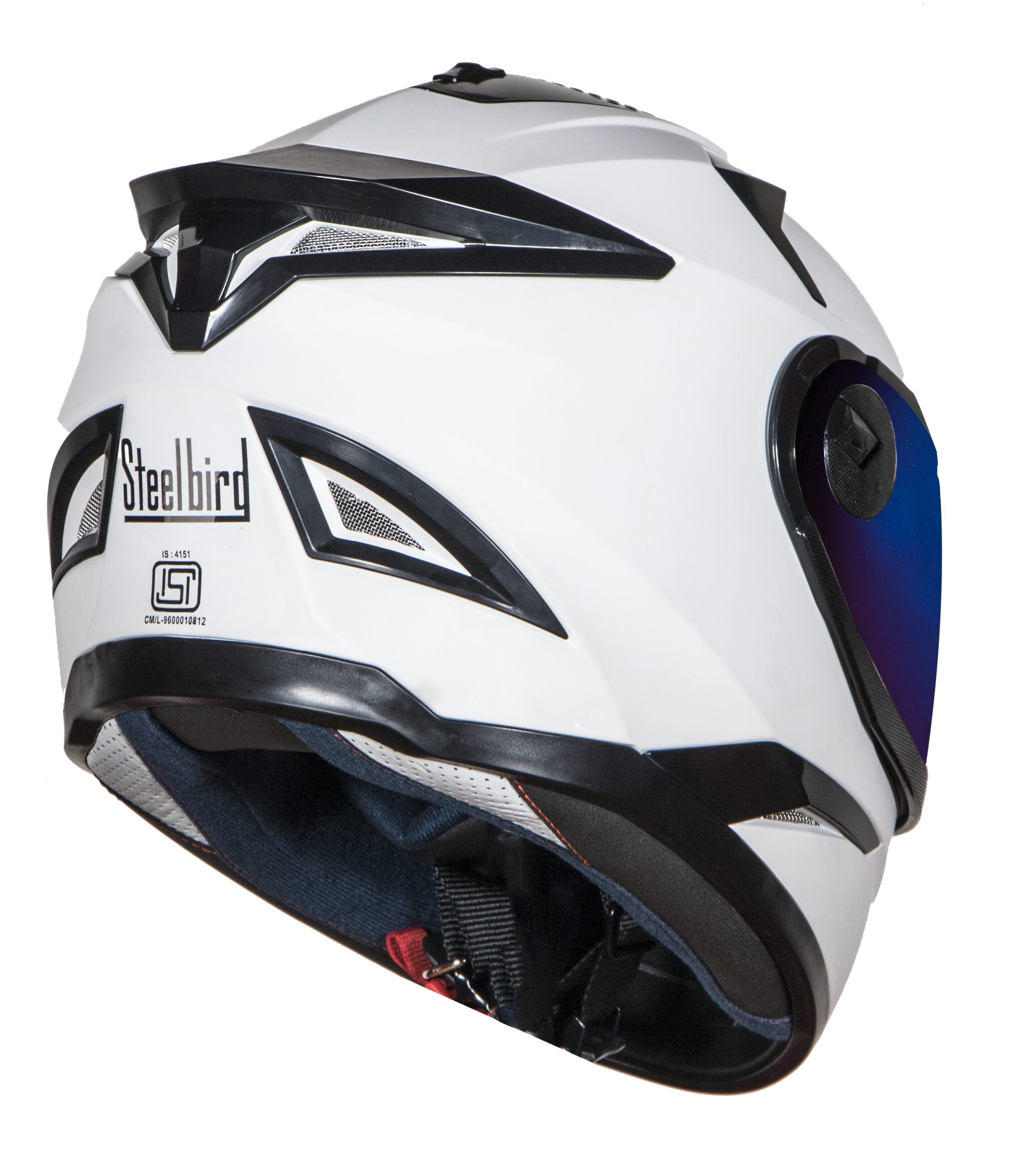 SBH-17 OPT MAT WHITE WITH CHROME BLUE VISOR (WITH EXTRA FREE CABLE LOCK AND CLEAR VISOR)